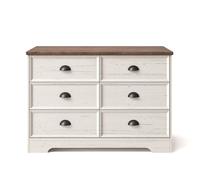 VALLA - Commode 6 tiroirs blanc et bois 120cm