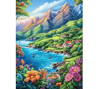 Vallée avec lac et Fleurs 1000 Pièces Puzzle Expert Confirmé en Carton Anti-Déchirure Très Difficile Haute Difficulté Motif Complexe Idée Cadeau Anniversaire Premium 1000 PCS