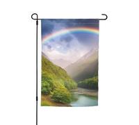 Vallée de montagne avec drapeau de jardin arc-en-ciel 30,5 x 45,7 cm double face printemps été décoratif bannière drapeau de cour petit drapeau saisonnier vacances décoration extérieure