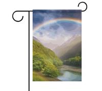 Vallée de montagne avec drapeau de jardin floral arc-en-ciel 30,5 x 45,7 cm double face à l'extérieur, anniversaire de mariage, cour, drapeau extérieur pour famille, nom de famille, initiale