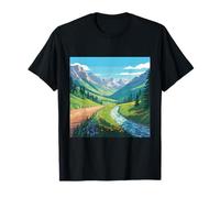 Vallée de Montagne pittoresque Conception ruisseau Nature Art randonnée en Plein air T-Shirt