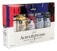 Vallejo Acrylic Studio 5 x 200ml (Blanc de titane, Jaune Cadmium Foncé, magenta, bleu cyan, noir oxyde de fer)
