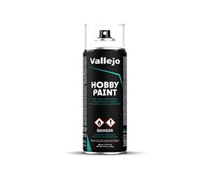 Vallejo Hobby Paint Spray Blanc 400 ml. Apprêt en Spray pour Modélisme et Maquettes, Finition Mate et Autonivelante. Couche de Base Aérosol avec 2 Diffuseurs