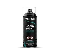 Vallejo Hobby Paint Spray Noir 400 Ml. Apprêt en Spray pour Modélisme et Maquettes, Finition Mate et Autonivelante. Couche de Base en Aérosol avec 2 Diffuseurs
