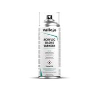 Vallejo Hobby Paint Vernis Acrylique Brillant en Spray 400 Ml. Protection Durable pour Peintures Acryliques et Huiles. Finition Brillante Aérosol