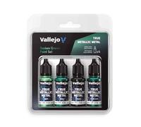 Vallejo Peinture Métallique DUSKEN GREEN Set de 4 Couleurs pour Peindre Métaux, Inclut BASE, LIGHT, SHADE et AIRBRUSH, Système BSL, Résultats Consistents.