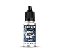 Vallejo Peinture Métallique True Metallic 101 Argent, Idéale pour Dégradés et Mélanges, Flacon de 18 ml avec Compte-gouttes, Fini Lumineux et Doux