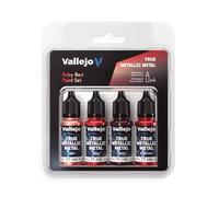 Vallejo Peinture Métallique True Metallic Ruby Red, Set de 4 Couleurs pour Métaux, BASE, LIGHT, SHADE, AIRBRUSH, Système BSL, Résultats Consistents et Adaptables