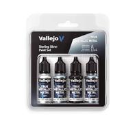 Vallejo Peinture Métallique Vraie Métallique Set de 4 Couleurs en Argent, Idéal pour Peindre les Métaux, Inclut BASE, LIGHT, SHADE et AIRBRUSH, Système BSL pour Résultats Cohérents.