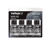 Vallejo Set de Peinture Acrylique Metal Color Metallic Panel. Kit de 4 Couleurs Finition Métallisée en Bouteilles de 32 ml avec Compte-gouttes, pour Panneaux d'Avions de Toute Époque.