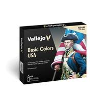 Vallejo Set de Peinture Acrylique Model Color Couleurs Basiques USA. Kit de 16 Couleurs Finition Mate en Flacons de 18 ml avec Compte-gouttes, Nuancier pour Maquettes et Dioramas.