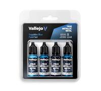 Createx Vallejo – Set peinture métallique Bleu Saphir 4 couleurs BSL (BASE, LIGHT, SHADE, AIRBRUSH)