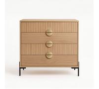 CONCEPT USINE | Commode Vallo 4 Tiroirs Bois Chêne Clair & Poignées Dorées | Design Scandinave avec Pieds Métal Noir 15cm | Façades Rainurées Élégantes | 84x91,5x40 cm | Rangement Chambre ou Entrée