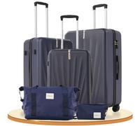 Vallsero Set de Valises 5 PCS, Ensemble de Valis, Set de Bagage pour Voyage, 20/24/28'',Comprenant 1 Trousse de Toilette 1 Sac, et Verrouillage TSA, avec roulettes 360° (Bleu Marine)