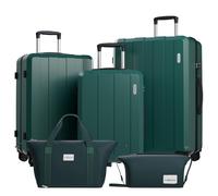 VALLSERO Trolleyset Set de valises(M,L,XL) + cartable, set de trousses de toilette valise à coque dure, valise à roulettes trolley à coque dure , bagage à main vert foncé