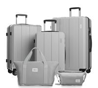 VALLSERO Trolleyset Set de valises(M,L,XL) + cartable, set de trousses de toilette valise à coque dure, valise à roulettes trolley à coque dure , bagage à main noir/gris