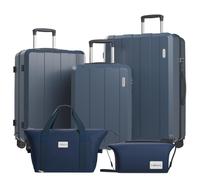 VALLSERO Trolleyset Set de valises(M,L,XL) + cartable, set de trousses de toilette valise à coque dure, valise à roulettes trolley à coque dure , bagage à main bleu foncé