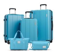 VALLSERO Trolleyset Set de valises(M,L,XL) + cartable, set de trousses de toilette valise à coque dure, valise à roulettes trolley à coque dure , bagage à main noir/bleu