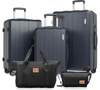 VALLSERO Trolleyset Set de valises(M,L,XL) + cartable, set de trousses de toilette valise rigide, valise à roulettes trolley rigide , bagage à main noir/rose