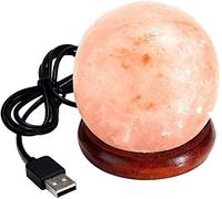 Valmoni Sport Lampe sphère USB LED sel de l'Himalaya changement de couleur multicolore base bois boule lumière multicolore