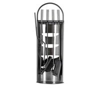 Valo Helsinki VK000302 Serviteur de cheminée (4 pièces, avec balai, pelle, pince de préhension et tisonnier, serviteur de cheminée, kit de cheminée avec support, acier inoxydable)