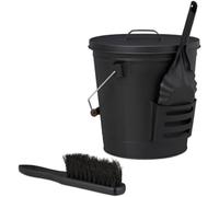 Valo VK000508 Lot de 3 seaux à cendres avec seau, pelle et balai, seau à charbon, seau de cheminée, cendrier, 15 l, noir