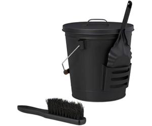 Valo VK000508 Lot de 3 seaux à cendres avec seau, pelle et balai, seau à charbon, seau de cheminée, cendrier, 15 l, noir