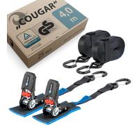 valonic Cougar - 2X 4m Sangle d'arrimage avec cliquet et Crochet, 25mm, 400/800 Kg, rembourrée, Certifié TÜV Rheinl. / GS, en 12195-2 - Sangles de Serrage, Deux Parties, pour Moto et remorque, Noir