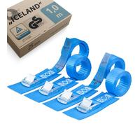 valonic Iceland - 4X 1m Sangles d'arrimage avec Boucle de Serrage, Court, 25mm, 250 Kg, rembourré, Certifié TÜV Rheinl. / GS, EN-12195-2 - Bleu, Sangles pour Coffre de Toit, Porte-vélos