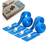 valonic Iceland - 4X 2m Sangles d'arrimage avec Boucle de Serrage, 25mm, 250 Kg, rembourré, Certifié TÜV Rheinl. / GS, EN-12195-2 - Bleu, Sangles pour Coffre de Toit, Porte-vélos