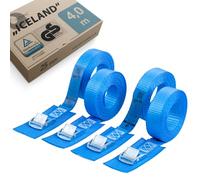 valonic Iceland - 4X 4m Sangles d'arrimage avec Boucle de Serrage, 25mm, 250 Kg, rembourré, Certifié TÜV Rheinl. / GS, EN-12195-2 - Bleu, Sangles pour Coffre de Toit, Porte-vélos