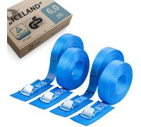 valonic Iceland - 4X 6m Sangles d'arrimage avec Boucle de Serrage, 25mm, 250 Kg, rembourré, Certifié TÜV Rheinl. / GS, EN-12195-2 - Bleu, Sangles pour Coffre de Toit, Porte-vélos