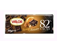Valor Chocolat Noir 82% Cacao avec Orange et Amande, Tablette 200g, Saveur Intense et Fruitée