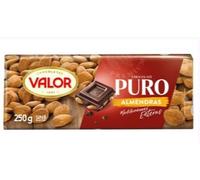 Valor Chocolat Pur aux Amandes, Tablette 250g, Chocolat Noir avec Amandes Entières, Origine Espagne