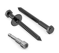 Valorada Lot de 20 vis tire-fond M6 x 65 mm, boulons tire-fond robustes en acier inoxydable 304, vis à bois noir, tête hexagonale, filetage partiel en oxyde noir, avec rondelles et foret à six pans