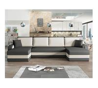 Valos - canapé panoramique en U - 7 places - convertible avec coffre - en velours - Gris / Blanc