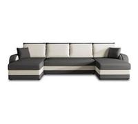 Valos - canapé panoramique en U - 7 places - convertible avec coffre - en velours - Gris / Blanc