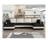 Valos - canapé panoramique en U - 7 places - convertible avec coffre - en velours - Noir / Blanc