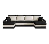 Bestmobilier - Canapé Panoramique en U Convertible avec Coffre Valos en Velours - Canapé Lit - Grand Sofa XXL Noir/Blanc 7 Places - Salon