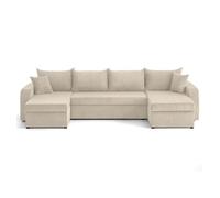 Valos - canapé panoramique en U - 7 places - convertible avec coffres - en velours côtelé - Beige Beige G