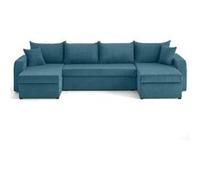 Valos - canapé panoramique en U - 7 places - convertible avec coffres - en velours côtelé - Bleu Ardoise