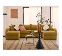 Valos - canapé panoramique en U - 7 places - convertible avec coffres - en velours côtelé - Jaune