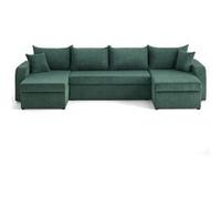 Valos - canapé panoramique en U - 7 places - convertible avec coffres - en velours côtelé - Vert