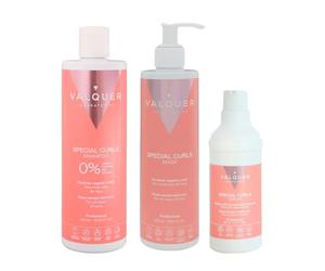 Valquer Profesional, Pack Méthode Bou Shampoing 400 ml + Masque 290 ml + Sérum 300 ml Spécial Boucles, Cheveux Bouclés, Sans Sulfates, Sans Sel. Jusqu'à 96% d'origine naturelle