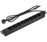 VALUE Bâti de prises 19" 8x, 1 UH, fiche avec contact de protection, 1,8 m