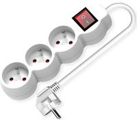 VALUE Bâti de prises 3-fois UTE avec interrupteur, prises rondes, blanc, 1,5 m