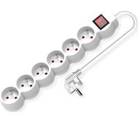 VALUE Bâti de prises 6x UTE avec interrupteur, prises rondes, blanc, 1,5 m