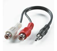 VALUE Câble 3.5mm vers 2x RCA Femelle, Longueur 0.2m, Connecteurs 3.5mm et RCA, Couleur Noire, Référence 11.99.4340