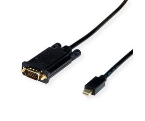 VALUE Câble Adaptateur Vidéo 1m Mini DisplayPort vers VGA (D-Sub) Mâle/Mâle, Noir, Résolution jusqu'à 1920x1200 @60Hz, Réf: 11.99.5805
