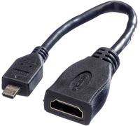 Câble de raccordement Value HDMI Prise femelle HDMI-A, Fiche mâle HDMI-Micro-D 0.15 m noir 11.99.5584 blindé Câble HDMI
